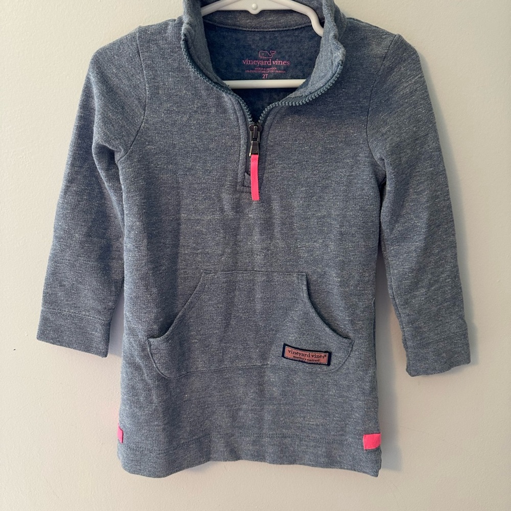 Vineyard Vines Toddler Gray Pullover with Pink Accents